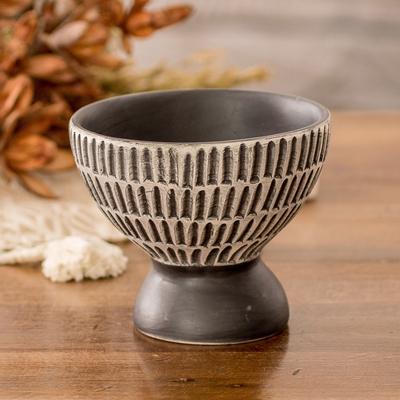 Ivory and Black Modern Ceramic Vase Handmade in Guatemala