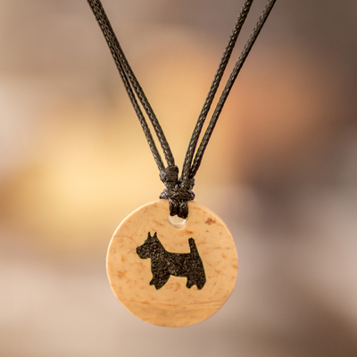 Coconut Shell and Lava Stone Schnauzer Dog Pendant Necklace