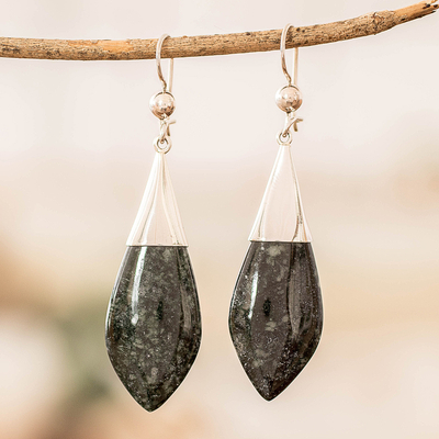 Handcrafted Folk Art Black Jade Cabochon Dangle Earrings