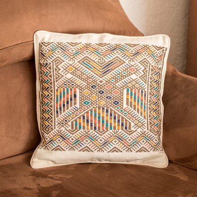 Cotton Cushion Cover with Two-Headed Maya Eagle Deity Motif