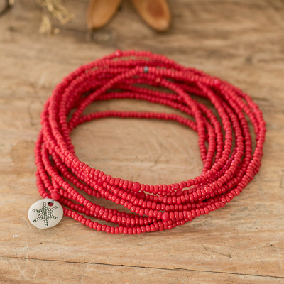 Red Beaded Wrap Bracelet that Doubles as a Strand Necklace