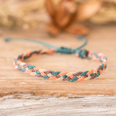 Macrame Wristband Bracelet in Teal Peach Purple and Beige