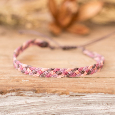 Adjustable Macrame Pink Purple Grey Wristband Bracelet