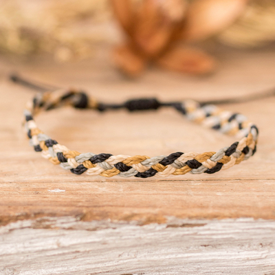 Macrame Wristband Bracelet in Yellow Black Grey and Beige