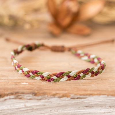 Brown Burgundy White Green Macrame Wristband Bracelet