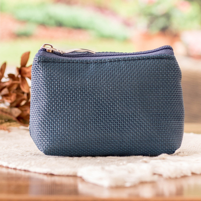 Handcrafted Zippered Cyan Blue Coin Purse from Costa Rica