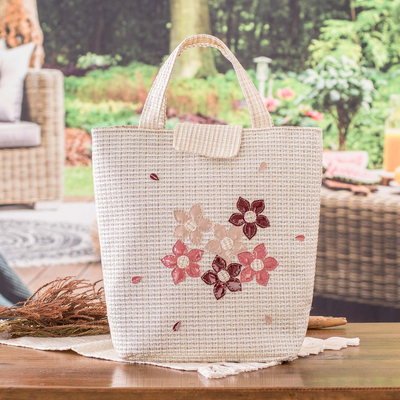 Spring-Themed Floral Ecru Beige Tote Bag from Costa Rica