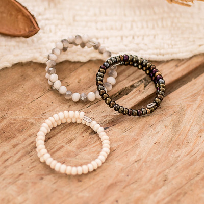 Guatemalan-Made Set of 3 Crystal and Glass Beaded Wrap Rings