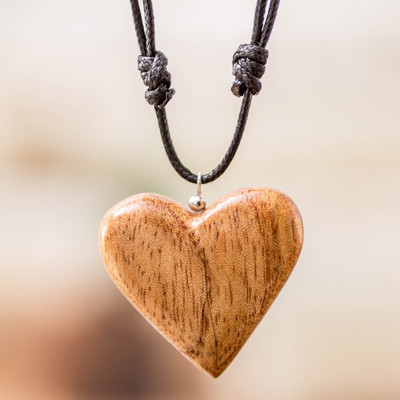 Heart-Themed Reclaimed Wood Adjustable Pendant Necklace