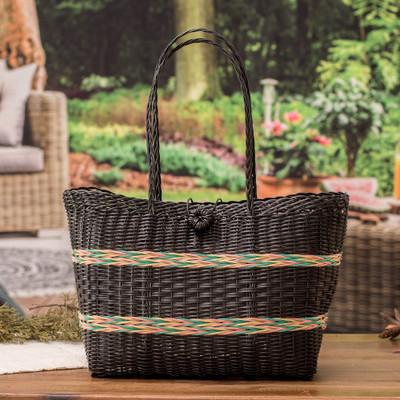 Handwoven Eco-Friendly Striped Black and Pastel Shoulder Bag