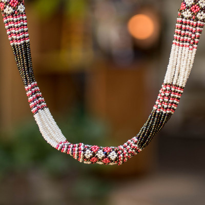 Glass Beaded Long Torsade Necklace Handcrafted in Guatemala