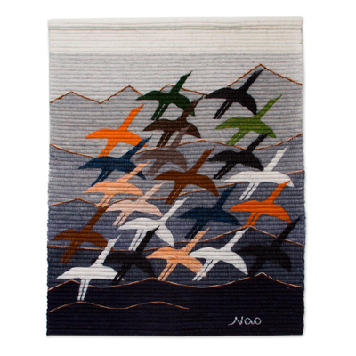 Hand Loomed Wool Bird Tapestry Wall Hanging