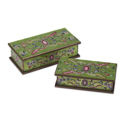 Handcrafted Reverse Painted Glass Jewelry Boxes (Pair)