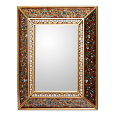 Hand Crafted Floral Glass Mirror