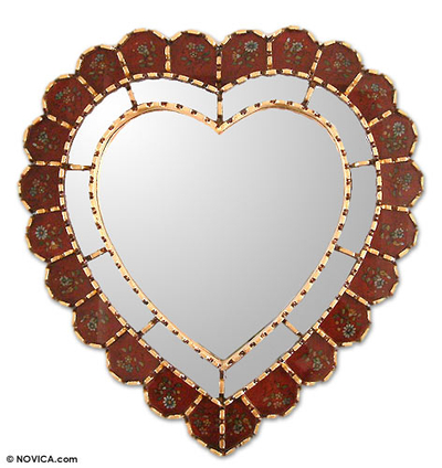 Glass Reverse Painted Heart Wall Mirror