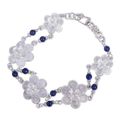 Sterling Silver Filigree and Lapis Lazuli Bracelet