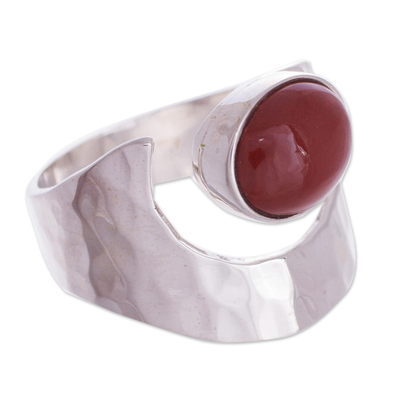 Jasper and Hammered Silver 925 Cocktail Ring