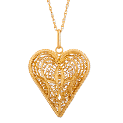 Fair Trade Heart Shaped Gold Plated Filigree Necklace