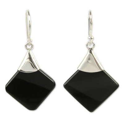 Protection Sterling Silver Dangle Obsidian Earrings
