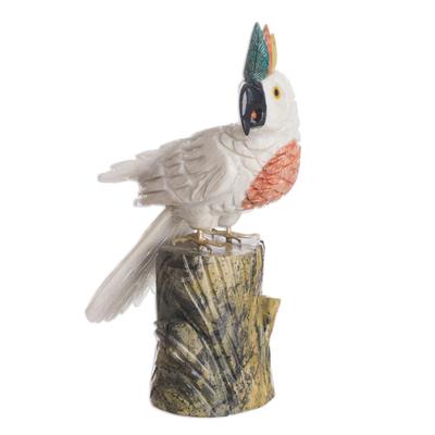 Carved Onyx and Jasper Sculpture Cockatoo Bird Art