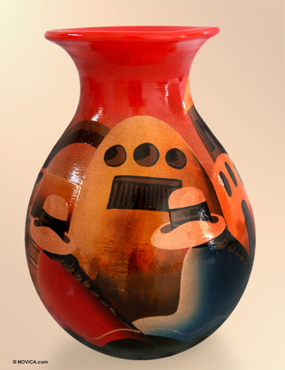 Hand Made Cuzco Colorful Ceramic Vase