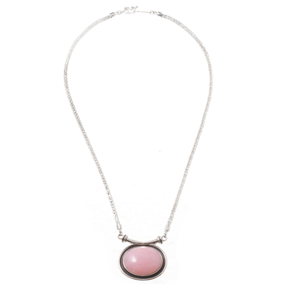 Handmade Pink Opal Pendant and Sterling Silver Choker Necklace