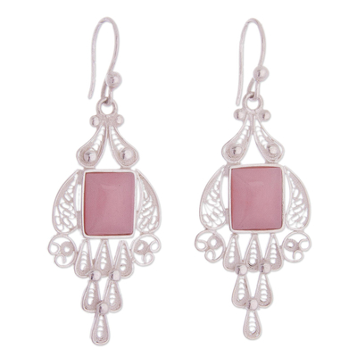 Handcrafted Fine Silver and Rose Quartz Dangle Earrings