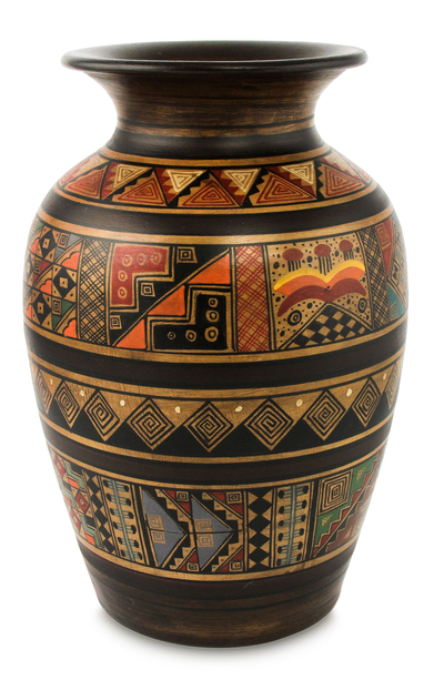 Inca Ceramic Vase Brown Painted Handmade in Peru