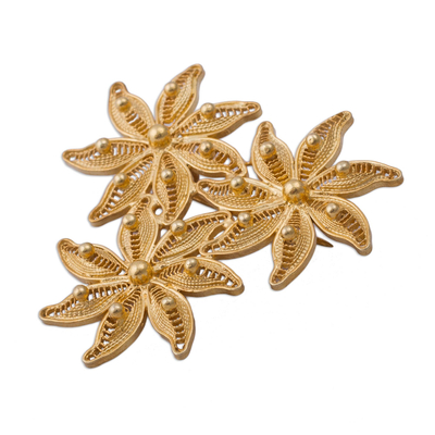 Floral Gold Plated Filigree Brooch Pin