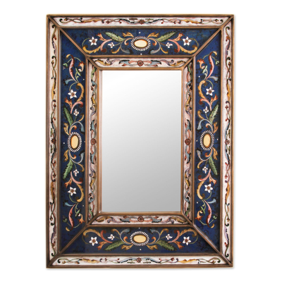 Hand Made Floral Glass Wood Rectangle Mirror