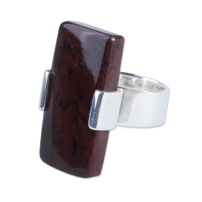 Modern Obsidian and Silver Cocktail Ring