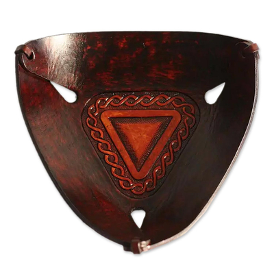 Triangular Hand Tooled Leather Catch All from Peru