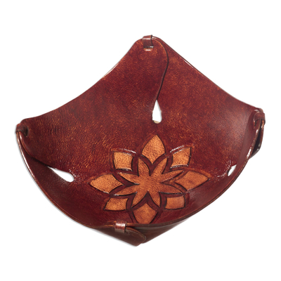 Floral Leather Catchall and Tray from Peru