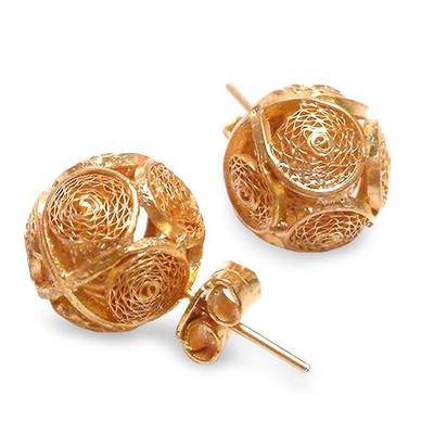 Gold Plated Filigree Earrings from Peru