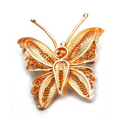 Handmade Vermeil Gold Plated Filigree Butterfly Brooch Pin
