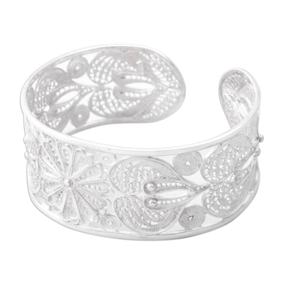 Fine Silver Floral Filigree Bracelet from Peru