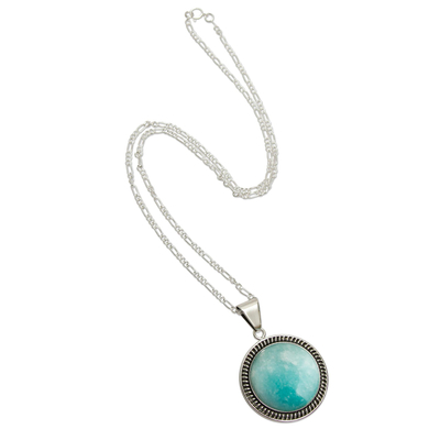 Handmade Sterling Silver and Amazonite Pendant Medallion Necklace