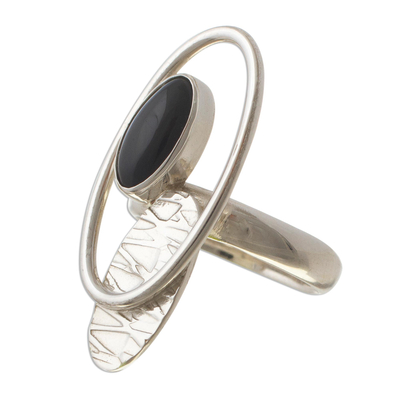 Handcrafted Modern Sterling Silver Cocktail Obsidian Ring