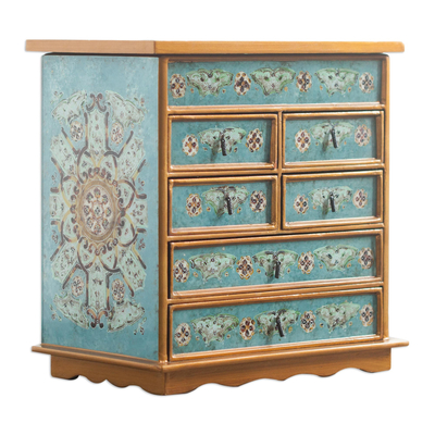 Reverse Painted Glass Jewelry Chest from Peru
