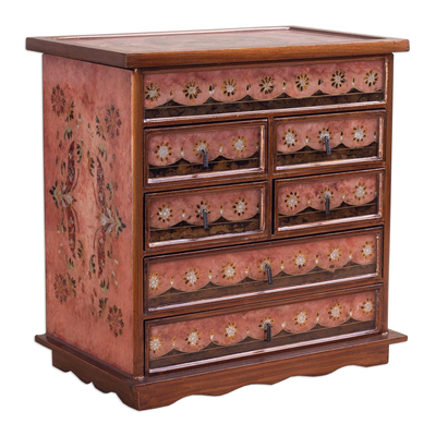 Rose Reverse Hand Painted Glass Jewelry Chest