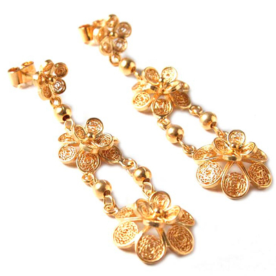 Floral 21K Gold Vermeil Filigree Dangle Earrings
