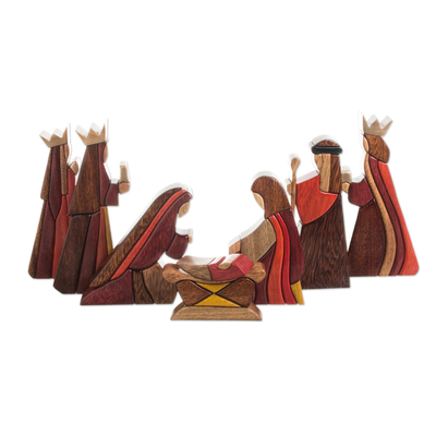 Wood Nativity Scene Set of 8 Pcs Handmade Peru