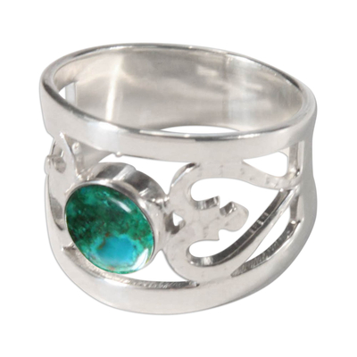 Unique Heart Shaped Sterling Silver Band Chrysocolla Ring