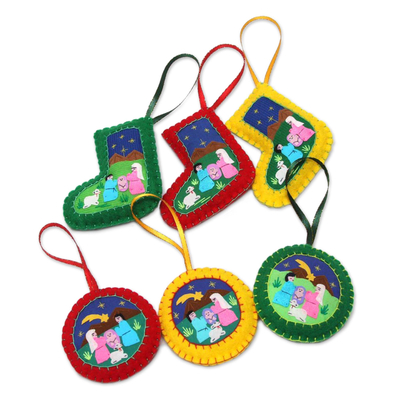 Applique Christmas Ornaments Set of 6 Handmade in Peru