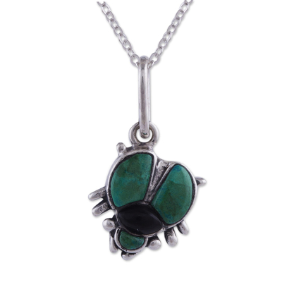 Chrysocolla and obsidian pendant necklace