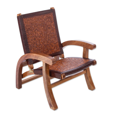 Handcrafted Colonial Leather Wood Chair