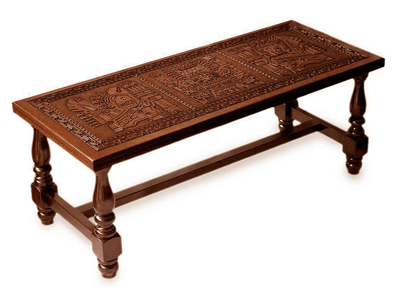 Peruvian Traditional Leather Wood Coffee Table