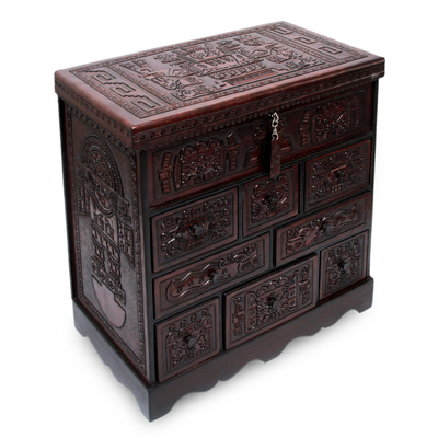 Colonial Wood Leather Jewelry Box and Decorative Chest