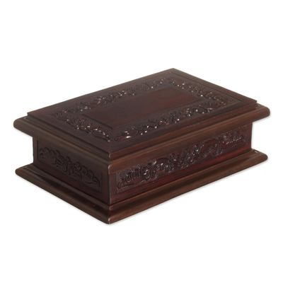 Handcrafted Colonial Wood and Leather Jewelry Box