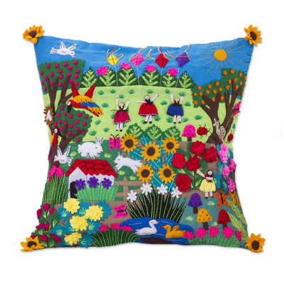 Fair Trade Folk Art Patterned Applique Cushion Cover